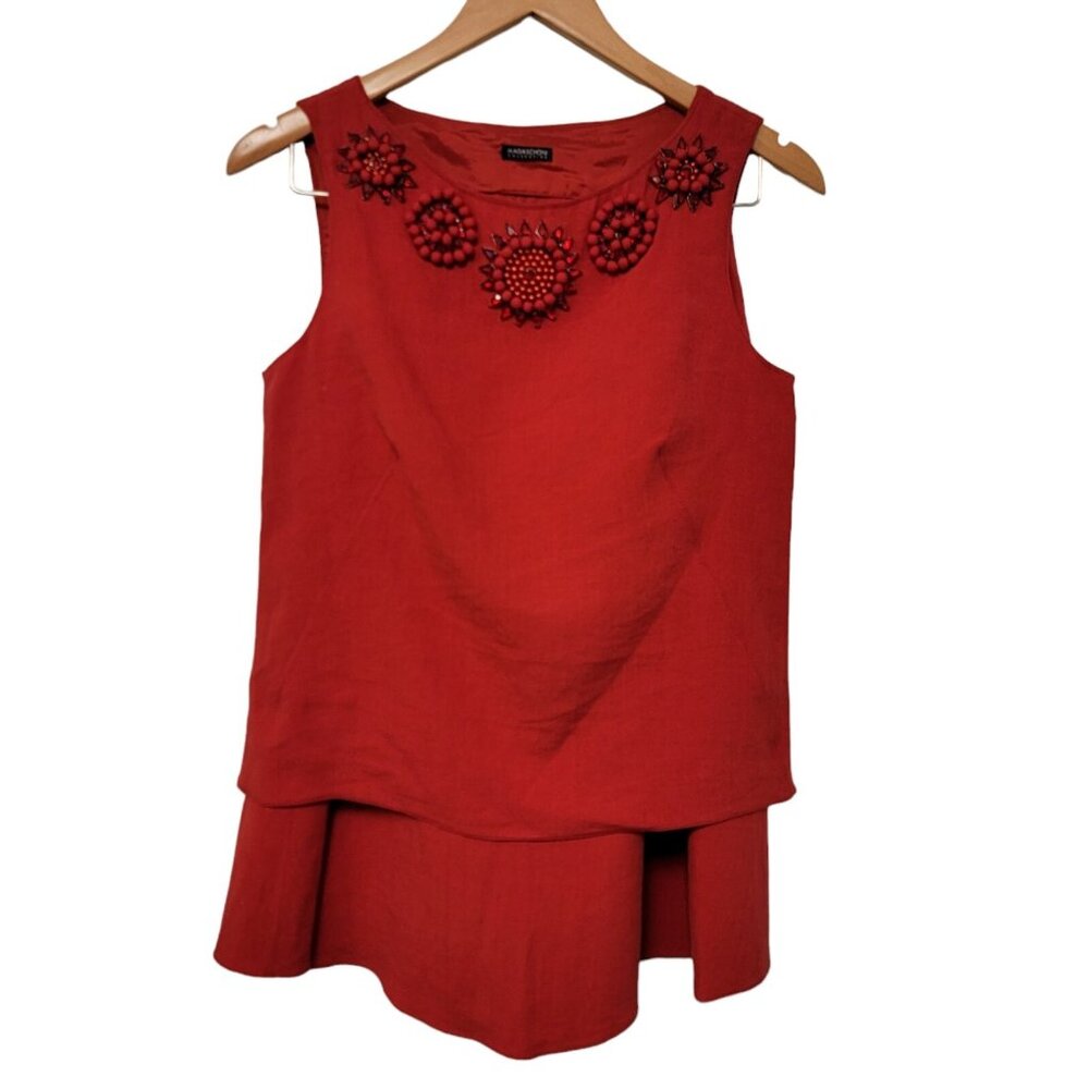NWT Magaschoni 2 Piece Set Hot Red Skirt And Embellished Beaded Top Size 0 NEW